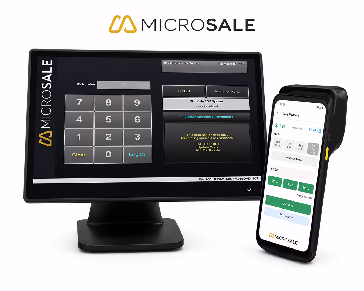 MicroSale countertop POS terminal and handheld payment device powered by Ogent online ordering