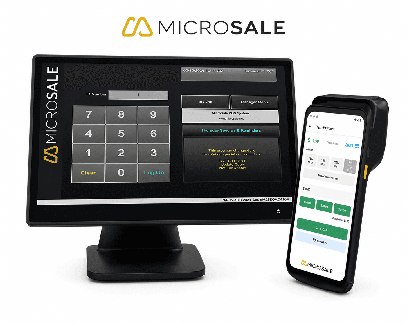MicroSale countertop POS terminal and handheld payment device powered by Ogent online ordering